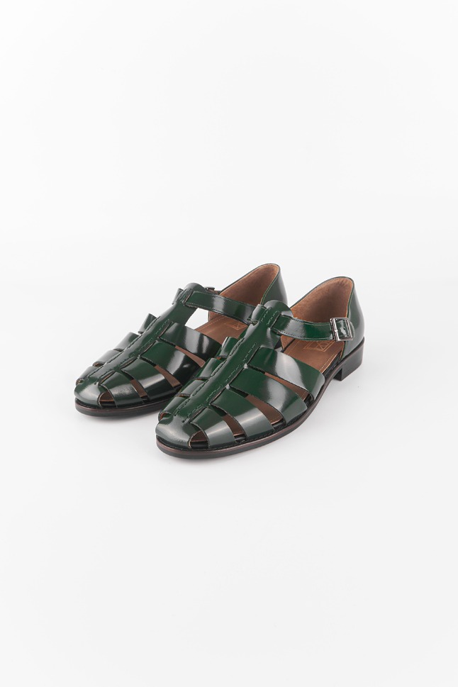 BRUSHED LEATHER FISHERMAN SANDALS_GREEN
